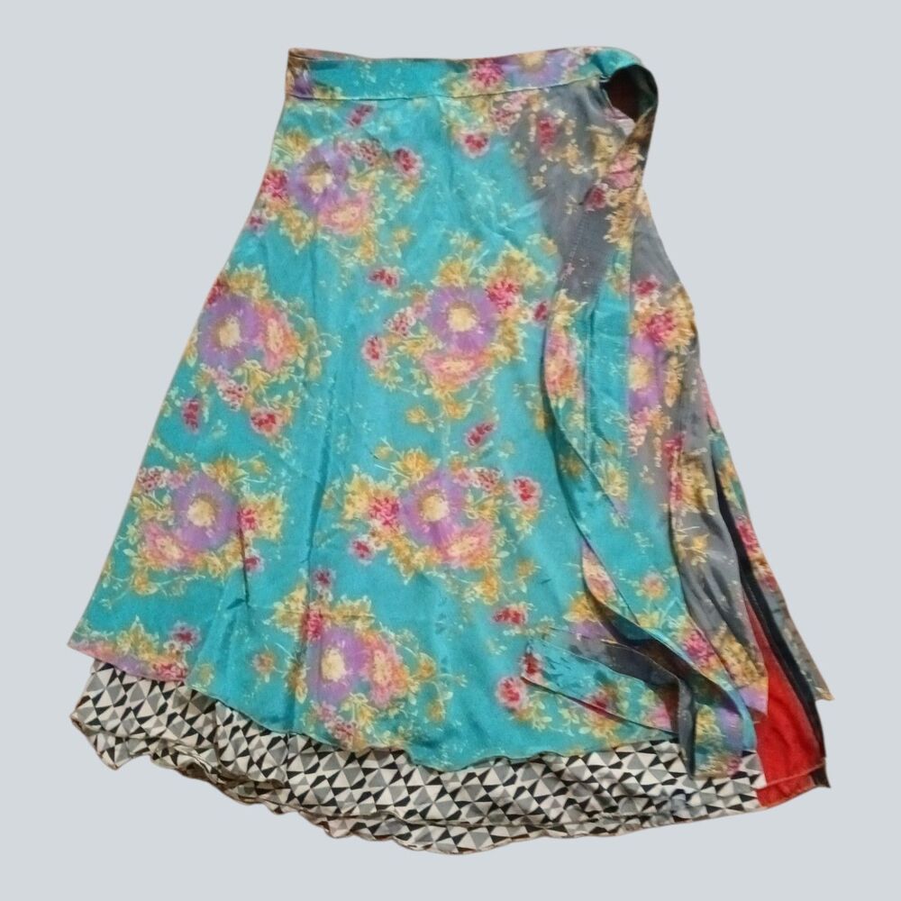Darn Good Yarn Recycled Sari Silk Wrap Skirt Womens 8-20 Adjustable Boho Maxi